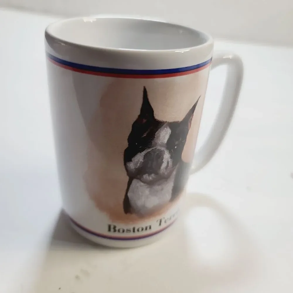 Vintage 80s R. Masthead Boston Terrier Dog Coffee Mug